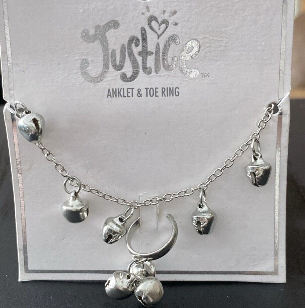 Justice Silver Ankle Bracelet And Toe Ring Bell Shape Dangles Bracelet Toe Ring